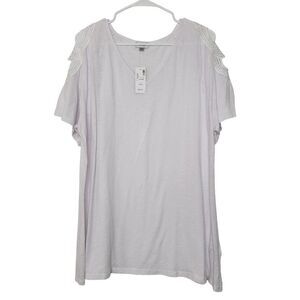 Avenue Women's White Cold Shoulder Crochet Trim V-Neck Tunic Top Plus Size 18/20